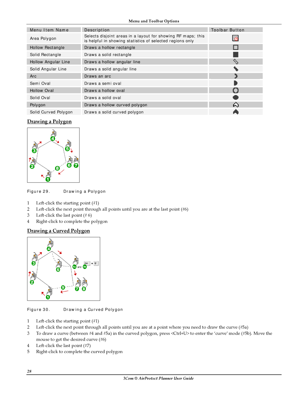 HP AirProtect Security Software manual Drawing a Polygon, Drawing a Curved Polygon 