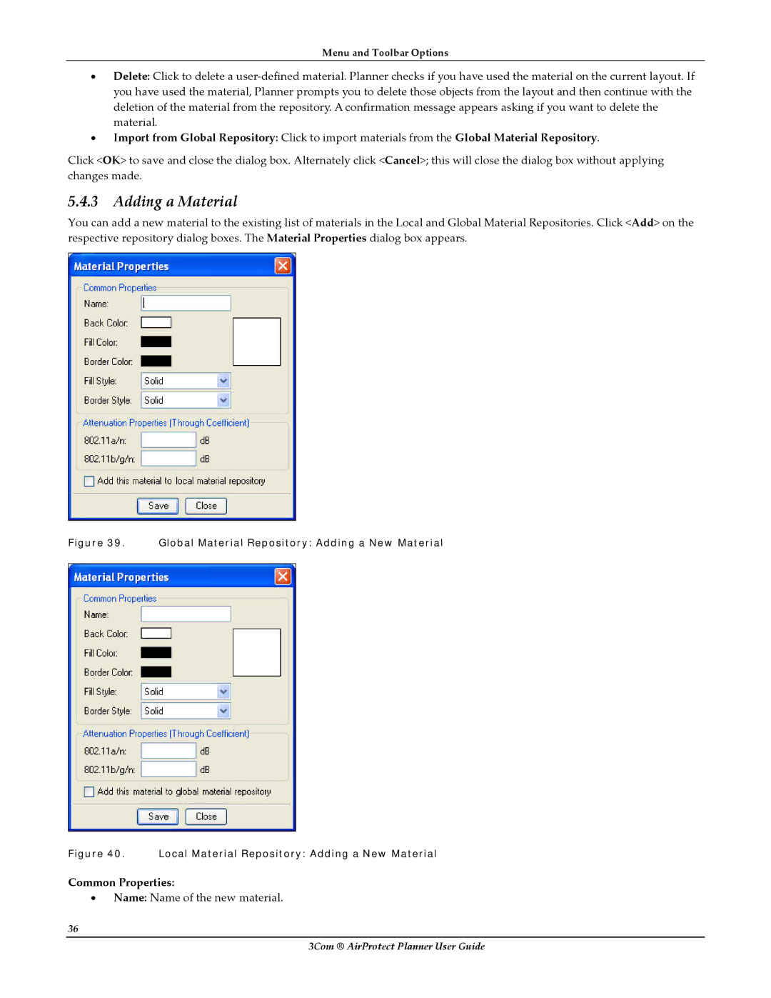 HP AirProtect Security Software manual Adding a Material, Common Properties 