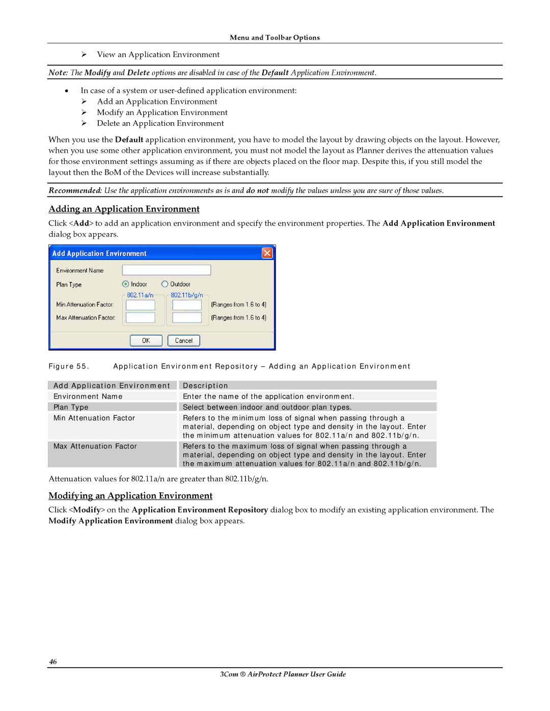 HP AirProtect Security Software manual Adding an Application Environment, Modifying an Application Environment 