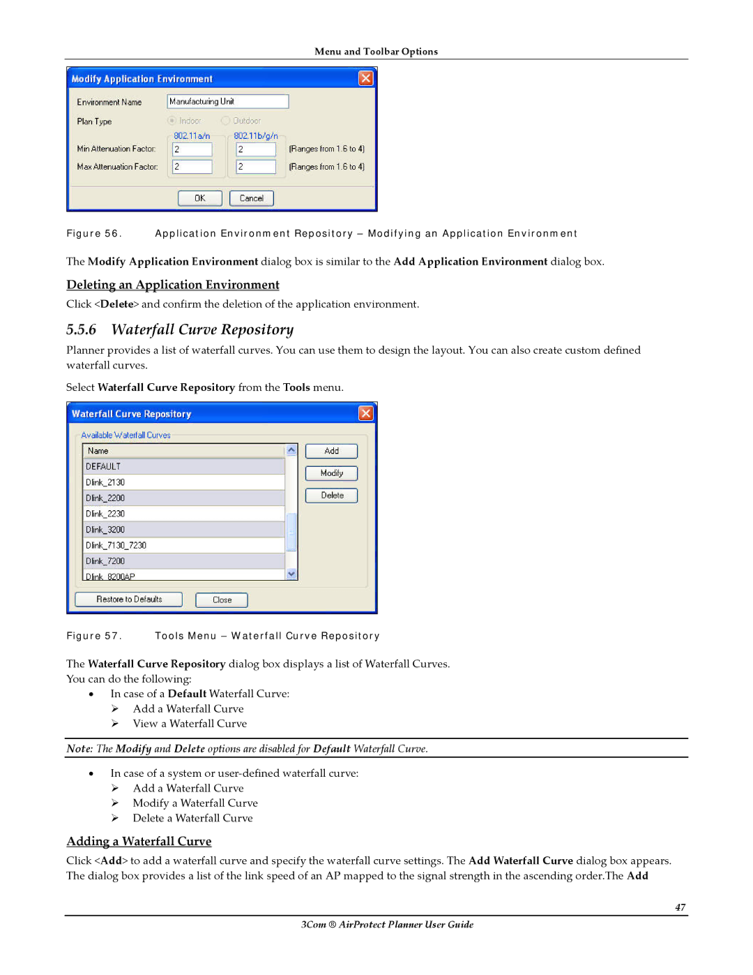 HP AirProtect Security Software Waterfall Curve Repository, Deleting an Application Environment, Adding a Waterfall Curve 