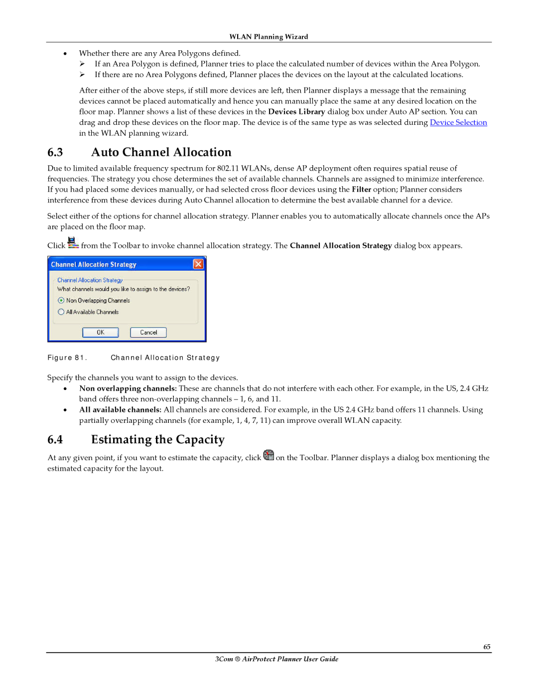 HP AirProtect Security Software manual Auto Channel Allocation, Estimating the Capacity 