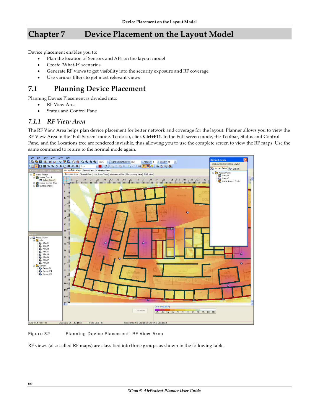 HP AirProtect Security Software manual Device Placement on the Layout Model, Planning Device Placement, RF View Area 