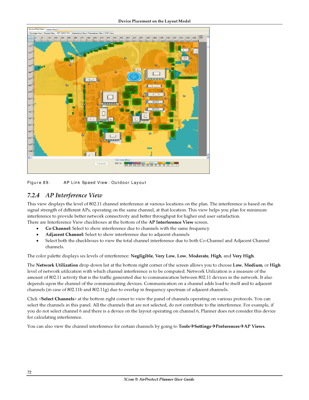 HP AirProtect Security Software manual AP Interference View, AP Link Speed View Outdoor Layout 