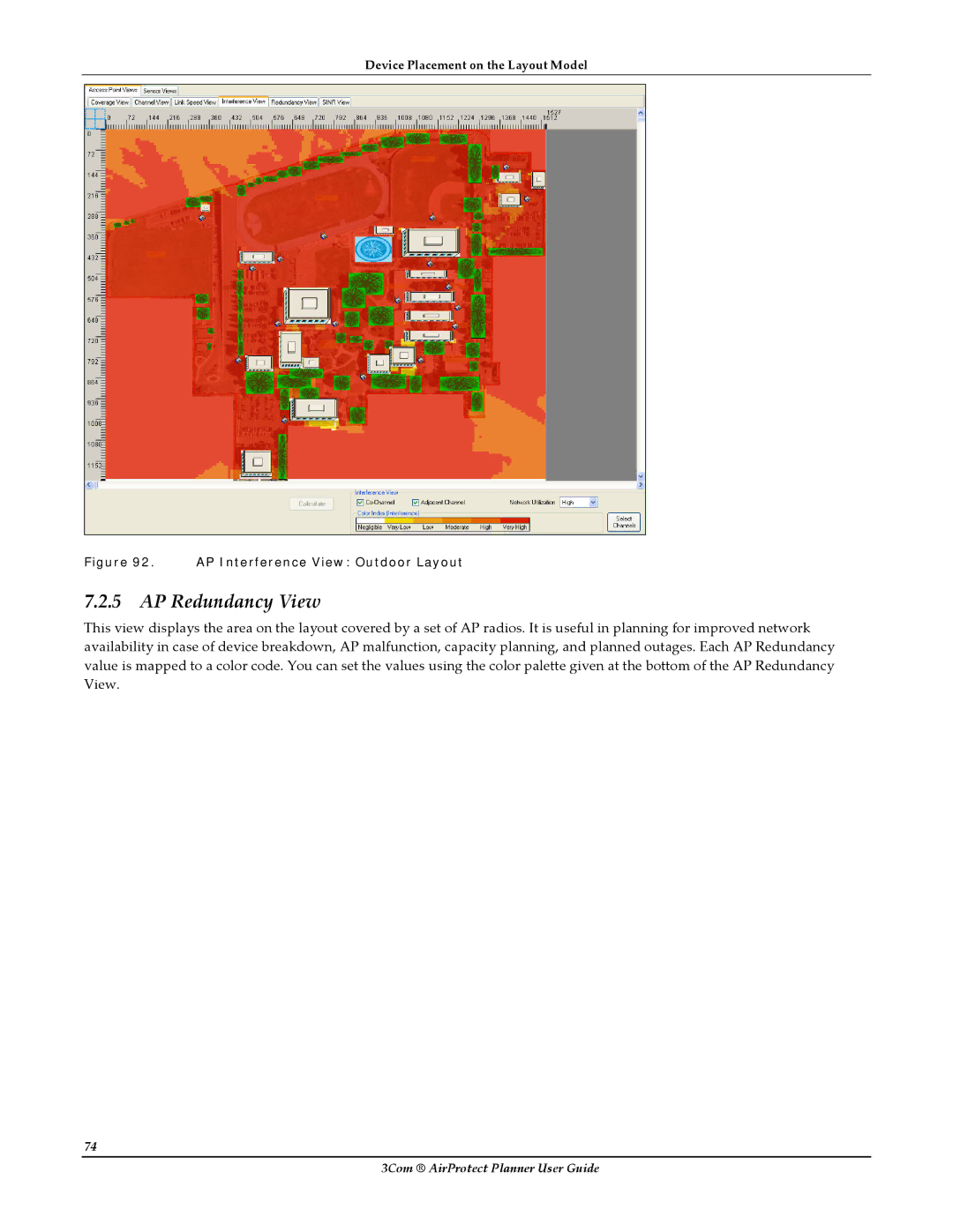 HP AirProtect Security Software manual AP Redundancy View, AP Interference View Outdoor Layout 