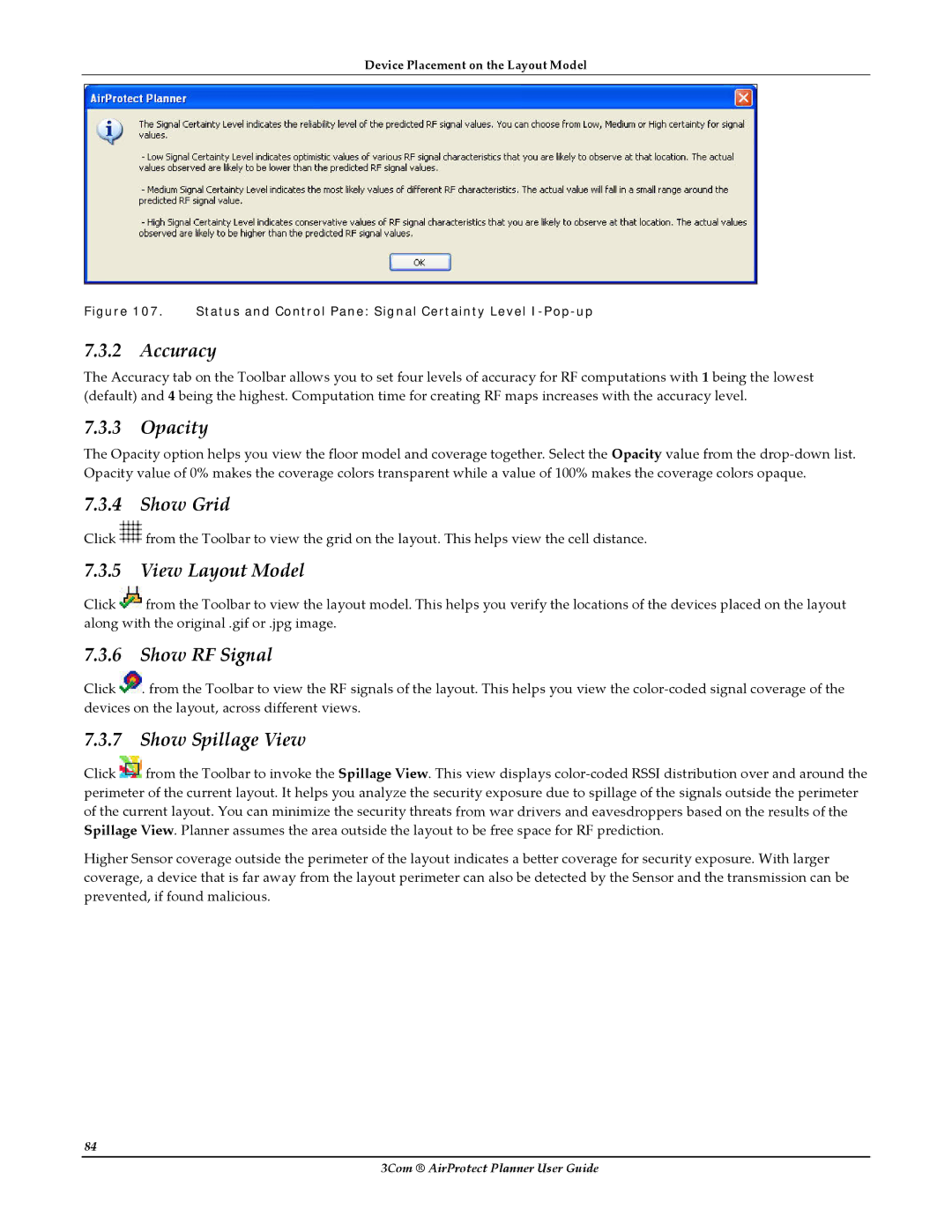 HP AirProtect Security Software manual Accuracy, Opacity, Show Grid, View Layout Model, Show RF Signal, Show Spillage View 