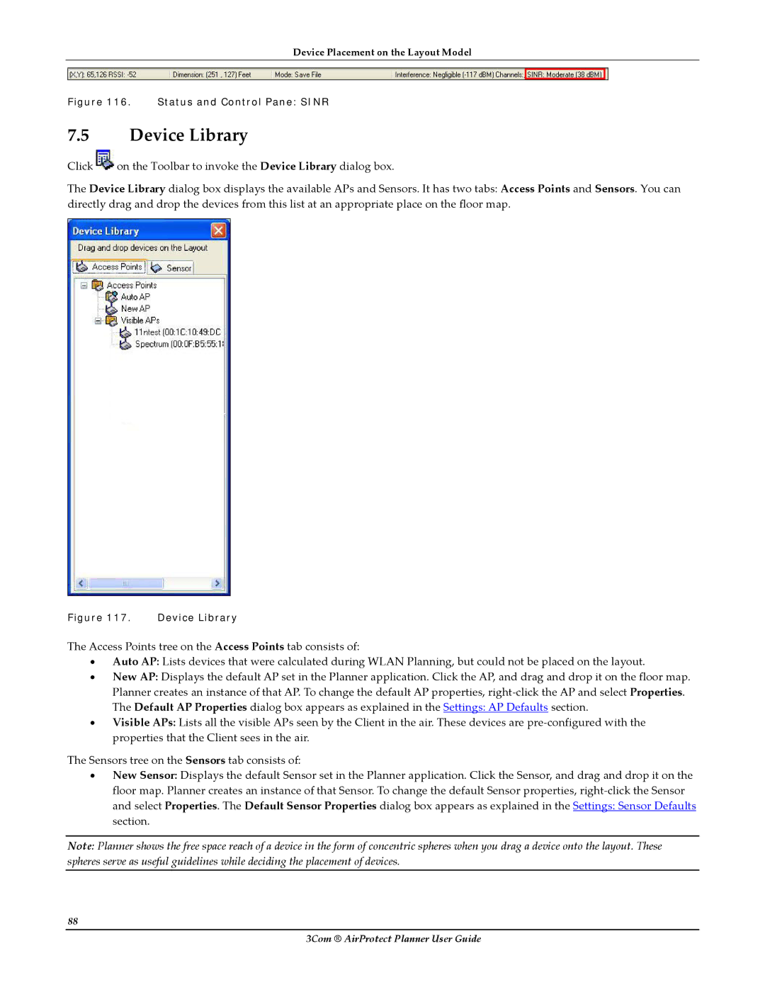 HP AirProtect Security Software manual Device Library, Status and Control Pane Sinr 