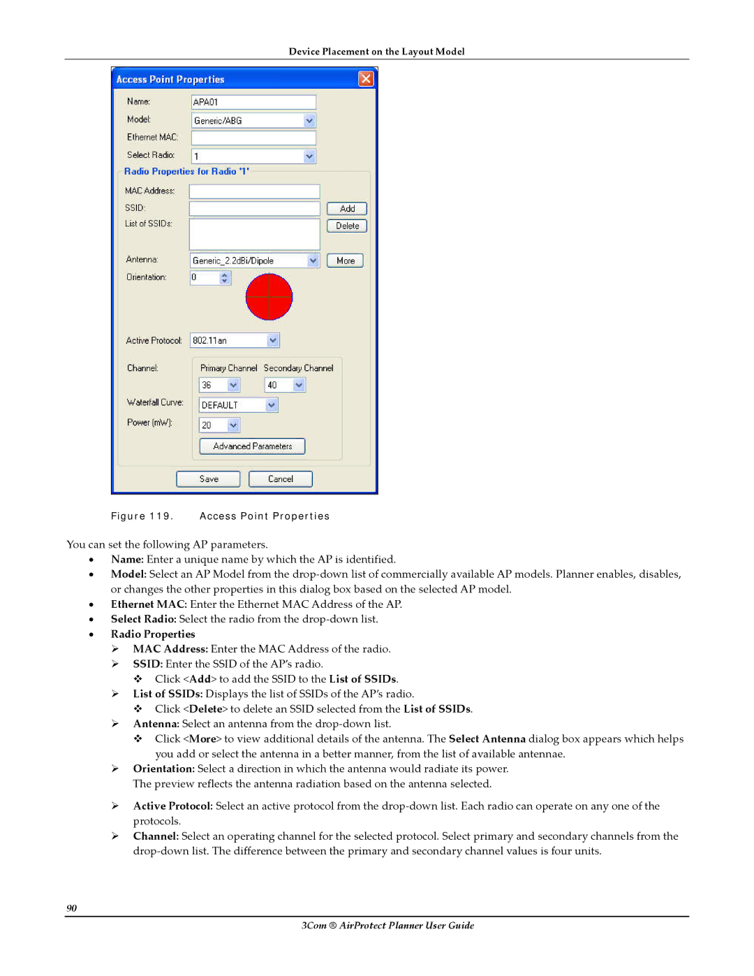 HP AirProtect Security Software manual Radio Properties, Access Point Properties 