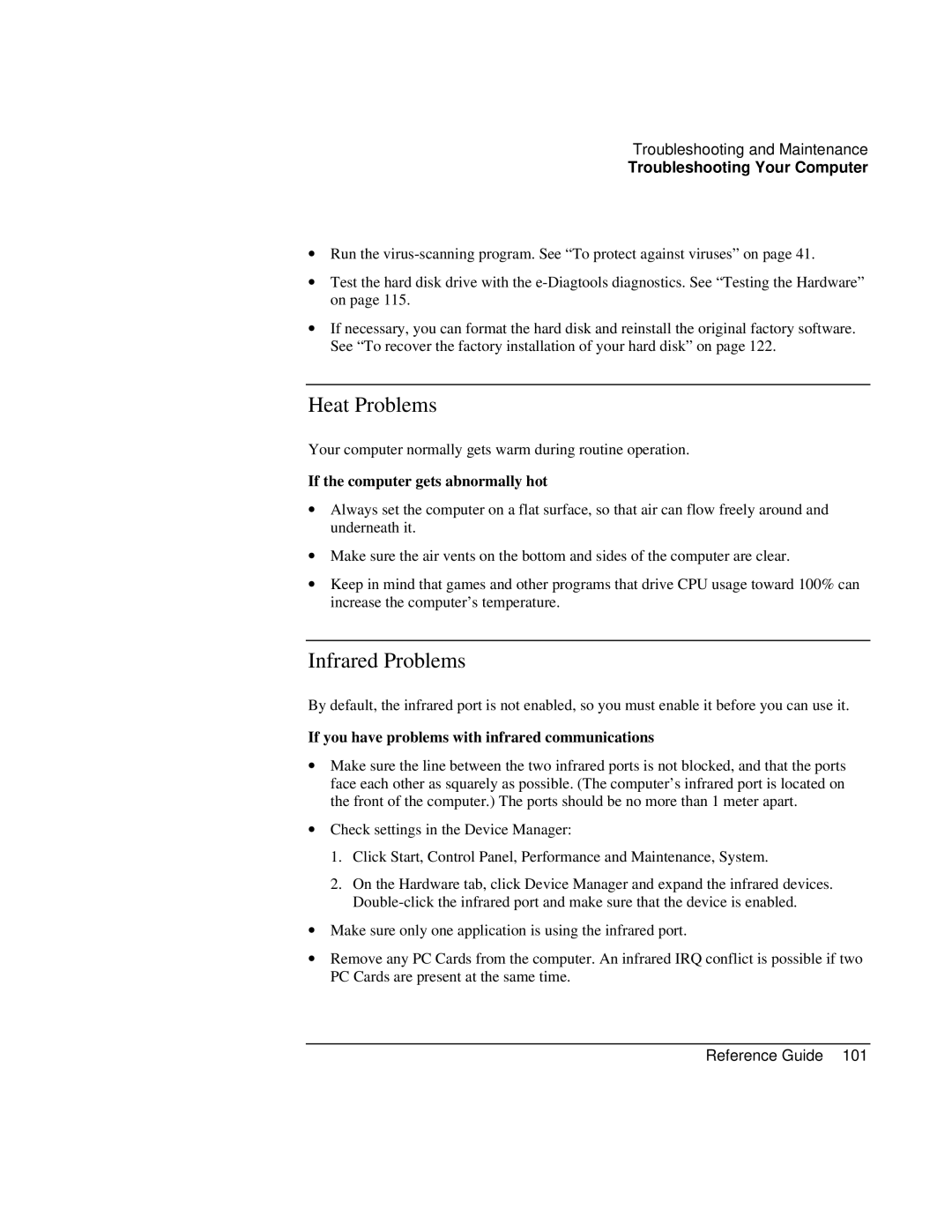 HP AMC20493-001-KT3, AMC20493-001-KT5 manual Heat Problems, Infrared Problems, If the computer gets abnormally hot 