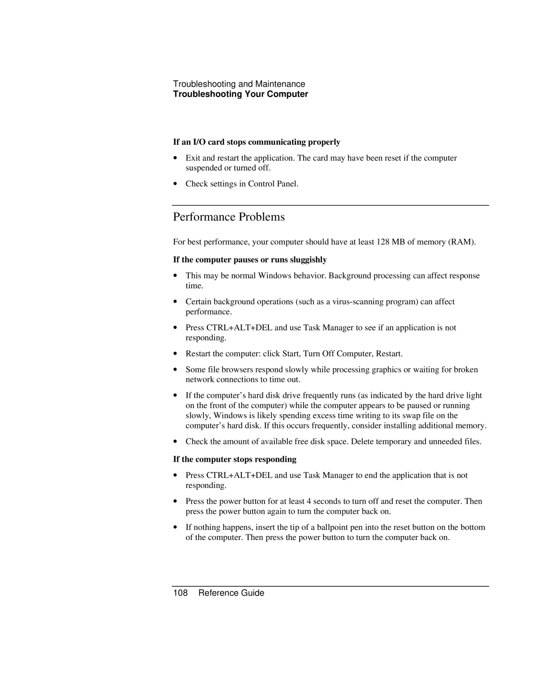 HP AMC20493-001-KT5 Performance Problems, If the computer pauses or runs sluggishly, If the computer stops responding 