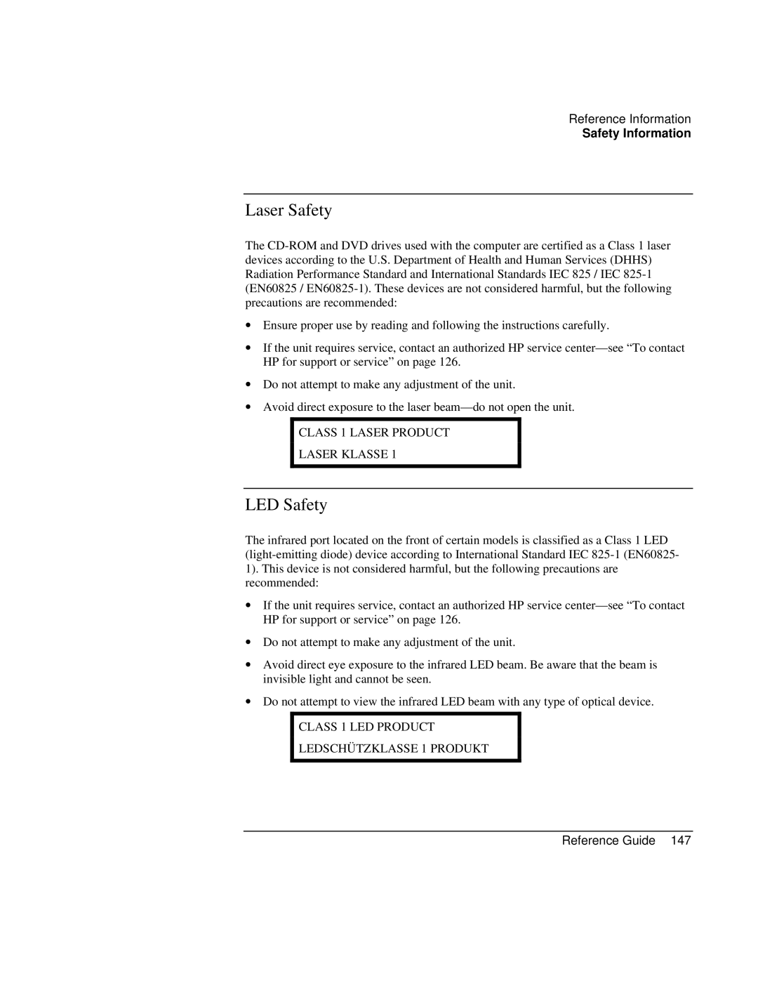 HP AMC20493-001-KT1, AMC20493-001-KT5, AMC20493-001-KT3 manual Laser Safety, LED Safety 