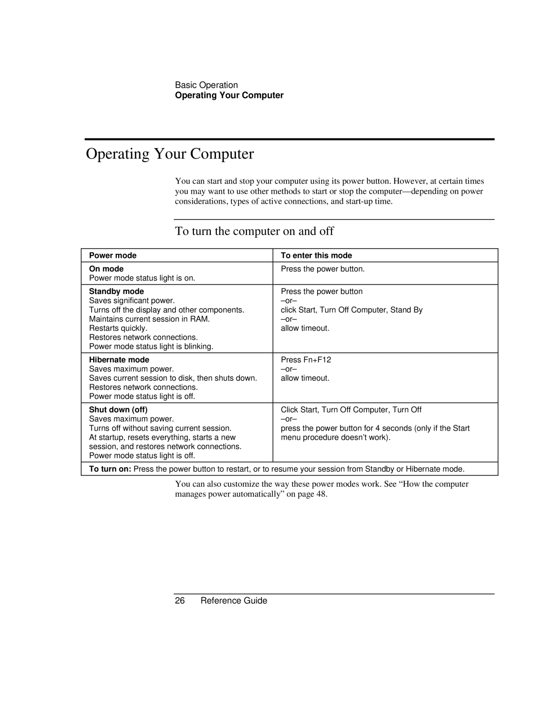 HP AMC20493-001-KT5, AMC20493-001-KT3, AMC20493-001-KT1 manual Operating Your Computer, To turn the computer on and off 