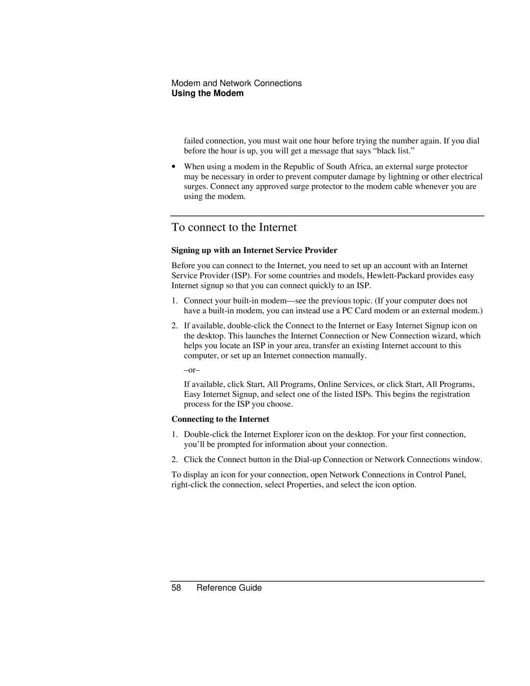 HP AMC20493-001-KT5, AMC20493-001-KT3 manual Signing up with an Internet Service Provider, Connecting to the Internet 