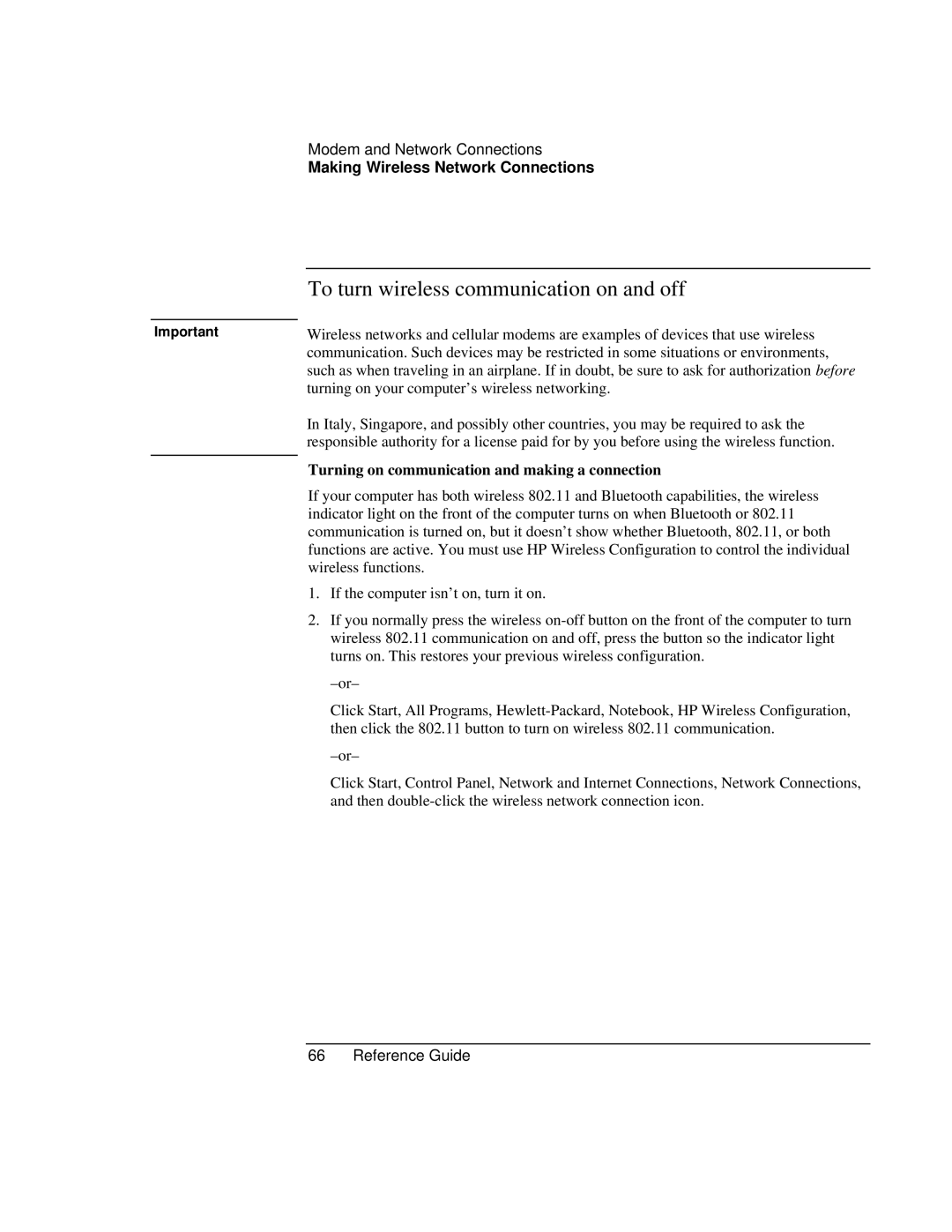 HP AMC20493-001 manual To turn wireless communication on and off, Turning on communication and making a connection 