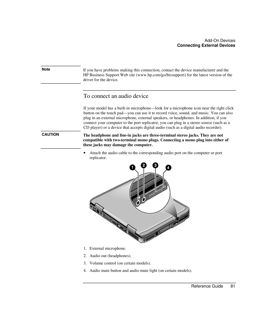 HP AMC20493-001-KT3, AMC20493-001-KT5, AMC20493-001-KT1 manual To connect an audio device 