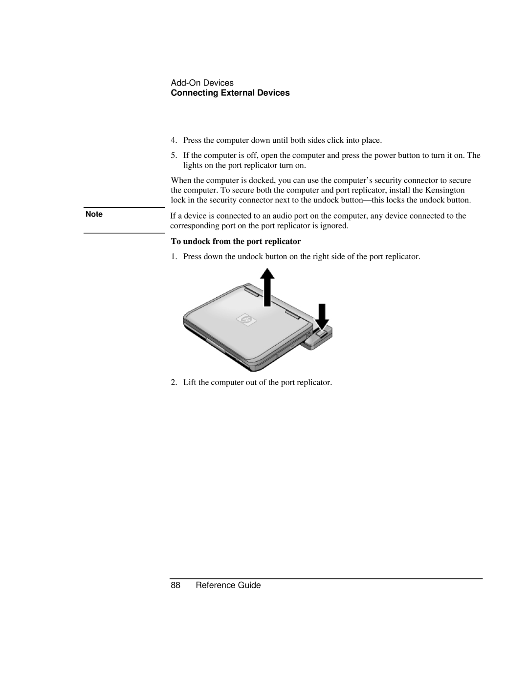 HP AMC20493-001-KT5, AMC20493-001-KT3, AMC20493-001-KT1 manual To undock from the port replicator 