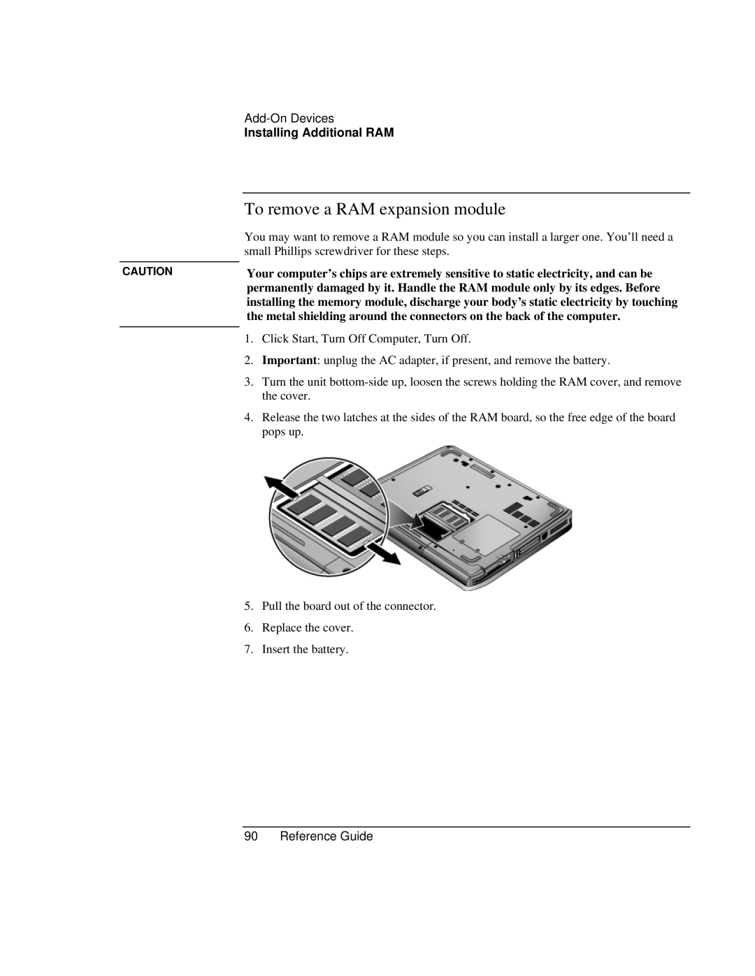 HP AMC20493-001-KT5, AMC20493-001-KT3, AMC20493-001-KT1 manual To remove a RAM expansion module 