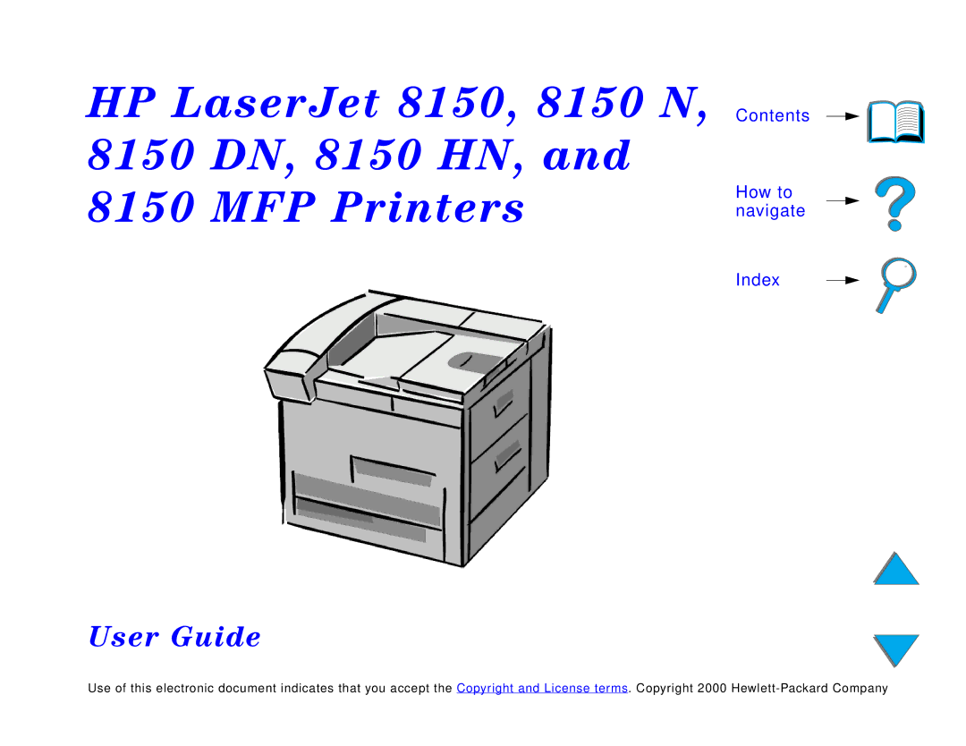 HP and 8150 MFP manual HP LaserJet 8150, 8150 N 8150 DN, 8150 HN, MFP Printers, User Guide 