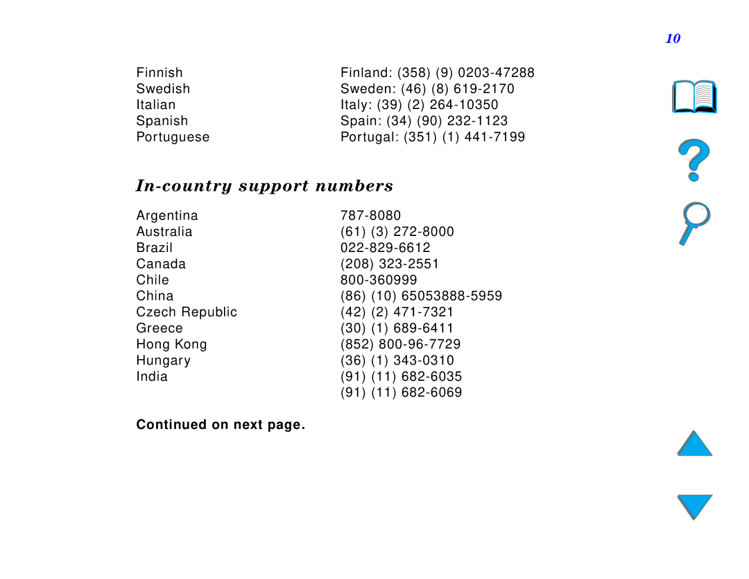 HP and 8150 MFP manual In-country support numbers 