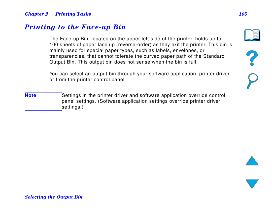 HP and 8150 MFP manual Printing to the Face-up Bin, Printing Tasks 105 