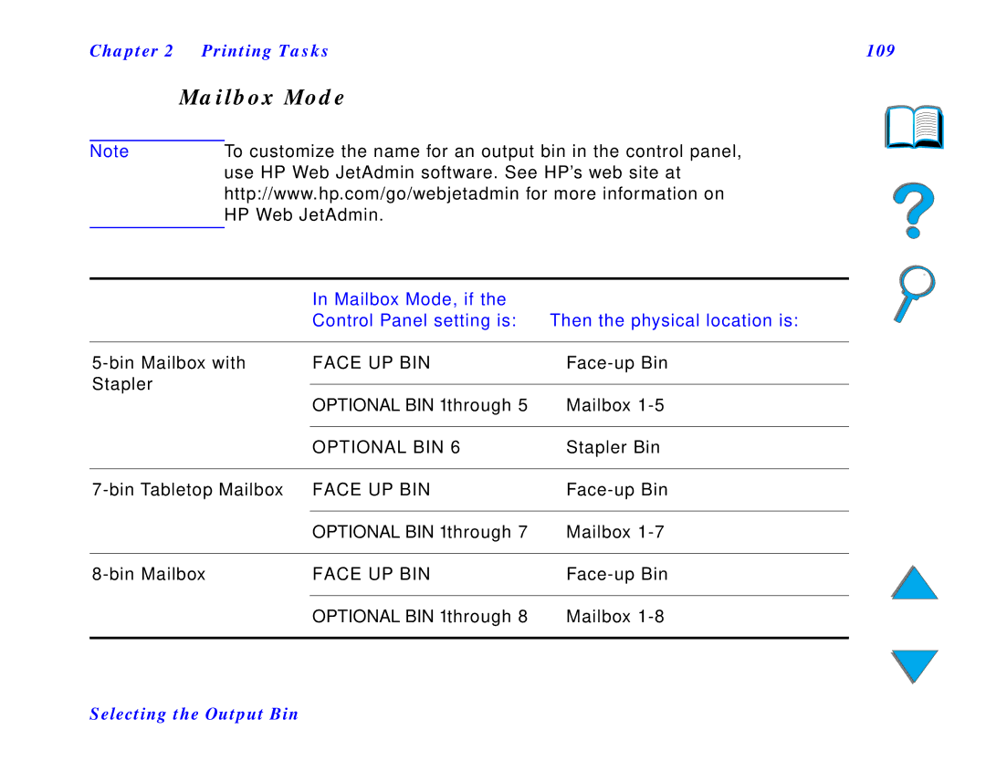 HP and 8150 MFP manual Mailbox Mode, Bin Mailbox with, Stapler, Bin Tabletop Mailbox 