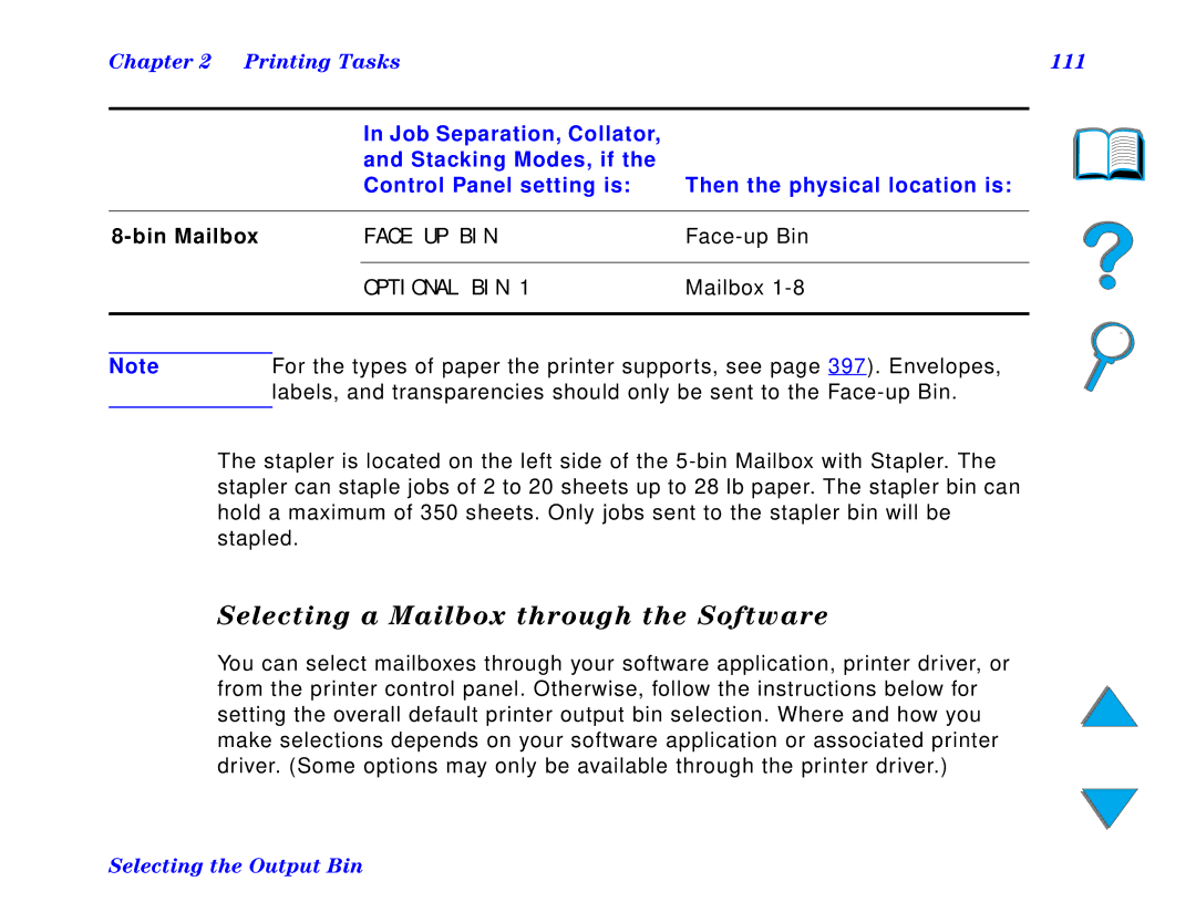 HP and 8150 MFP manual Selecting a Mailbox through the Software, Printing Tasks 111 