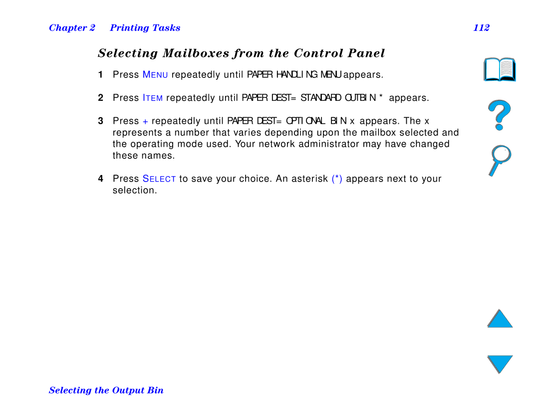 HP and 8150 MFP manual Selecting Mailboxes from the Control Panel, Printing Tasks 112 