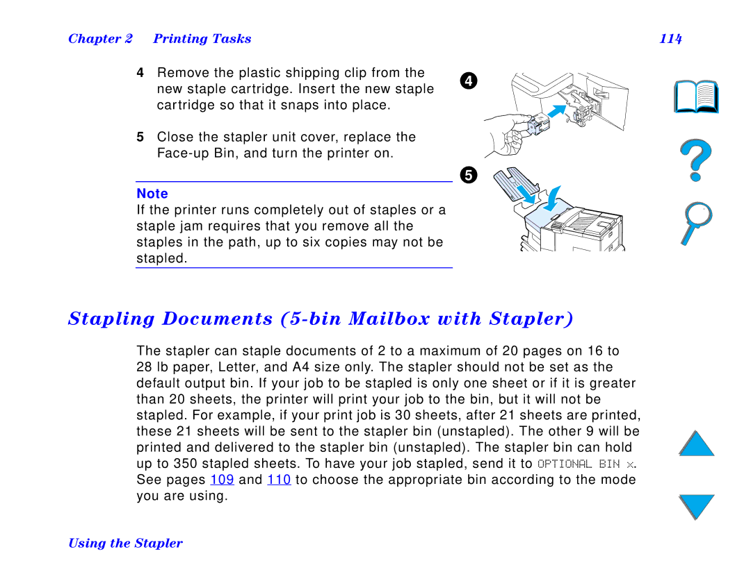 HP and 8150 MFP manual Stapling Documents 5-bin Mailbox with Stapler, 114 