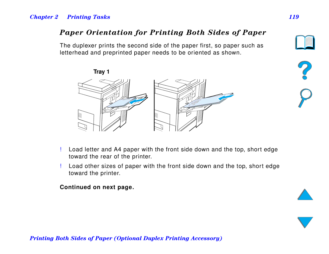 HP and 8150 MFP manual Paper Orientation for Printing Both Sides of Paper, Printing Tasks 119, Tray 