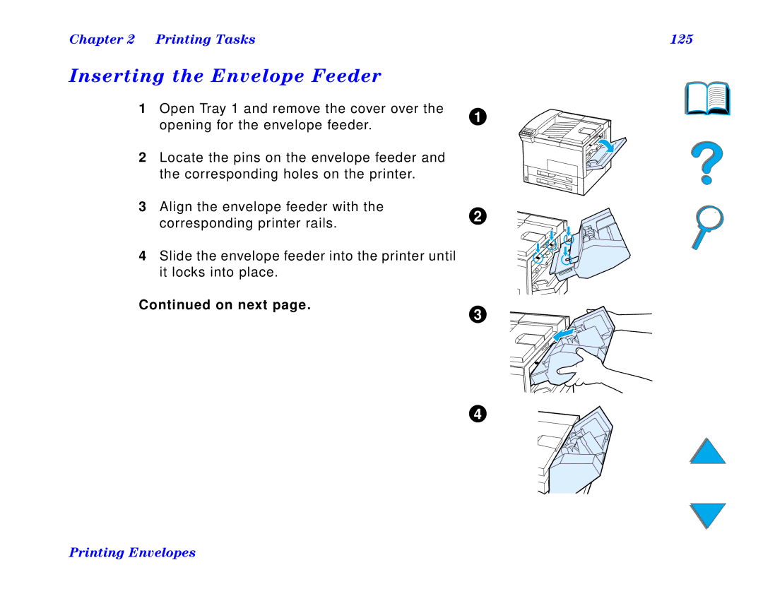 HP and 8150 MFP manual Inserting the Envelope Feeder, Printing Tasks 125 