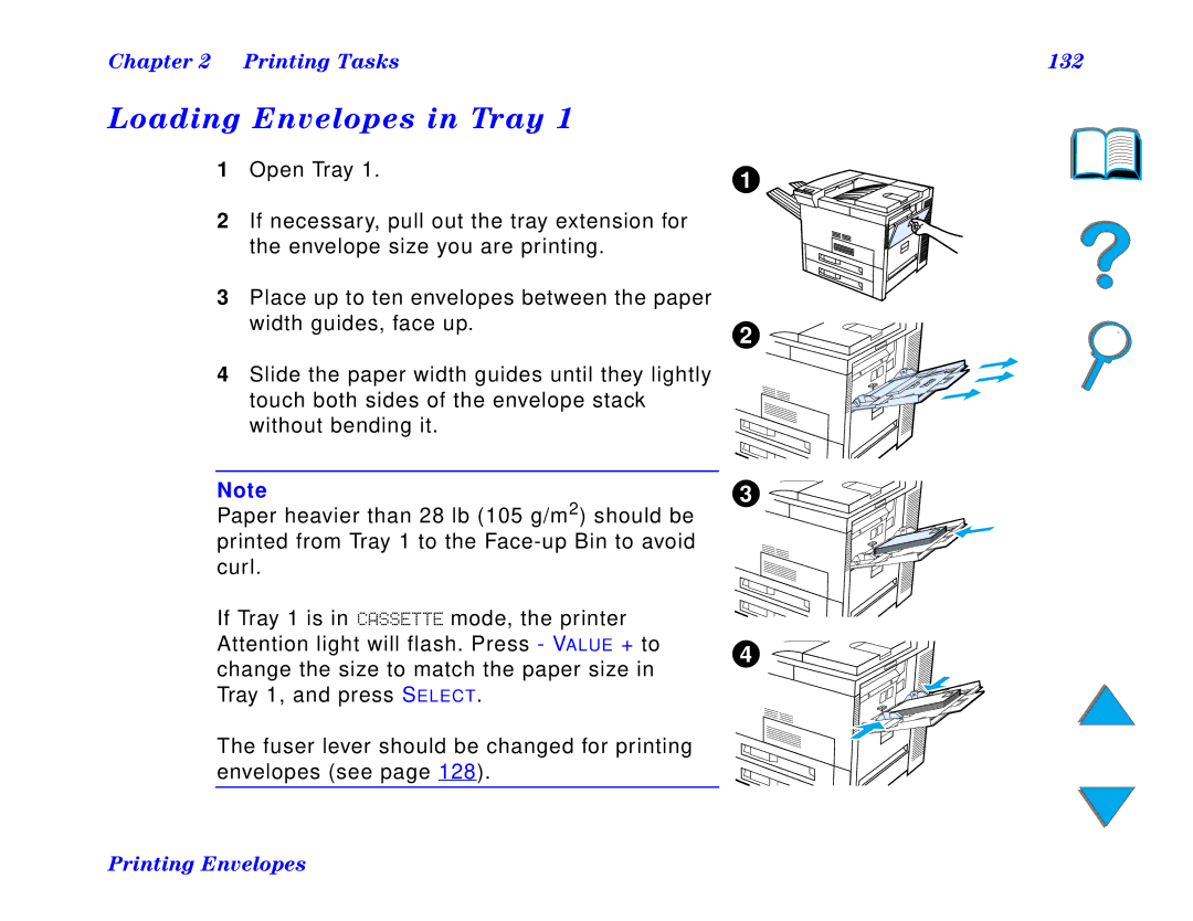 HP and 8150 MFP manual Loading Envelopes in Tray, Printing Tasks 132 