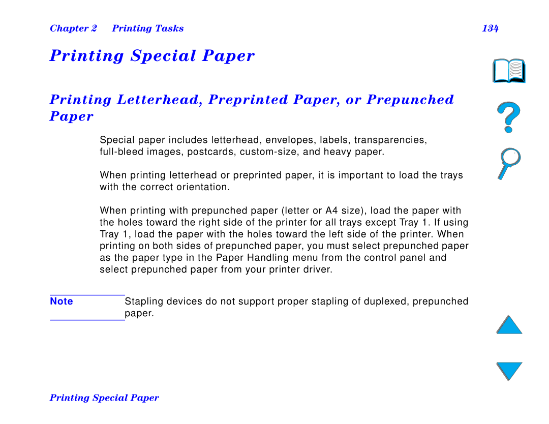 HP and 8150 MFP Printing Special Paper, Printing Letterhead, Preprinted Paper, or Prepunched Paper, Printing Tasks 134 