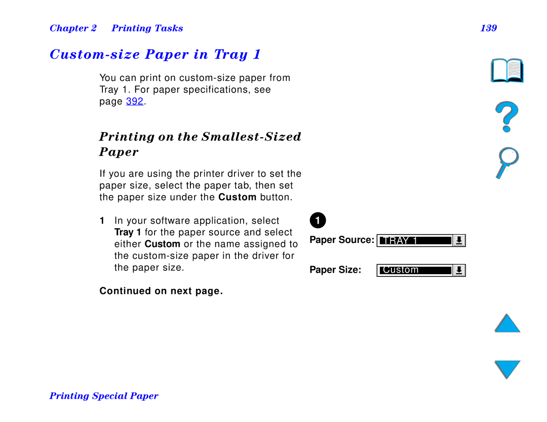 HP and 8150 MFP manual Custom-size Paper in Tray, Printing on the Smallest-Sized Paper, Printing Tasks 139 