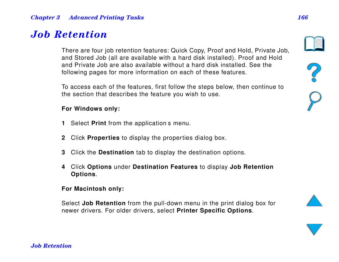 HP and 8150 MFP manual Job Retention, Advanced Printing Tasks 166, For Windows only 