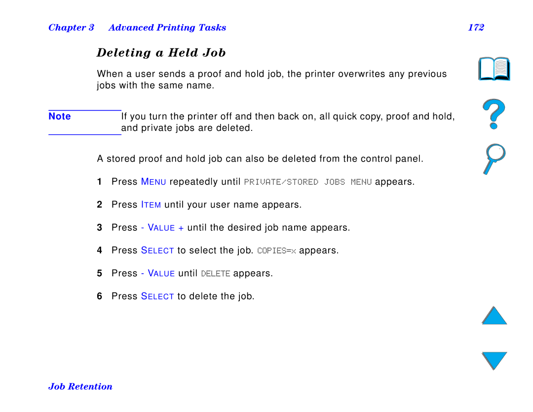 HP and 8150 MFP manual Deleting a Held Job, Advanced Printing Tasks 172 