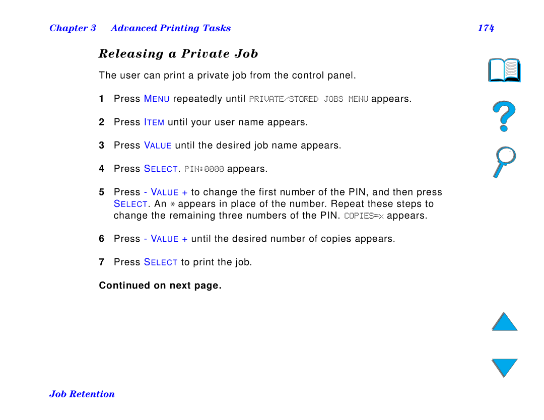 HP and 8150 MFP manual Releasing a Private Job, Advanced Printing Tasks 174 