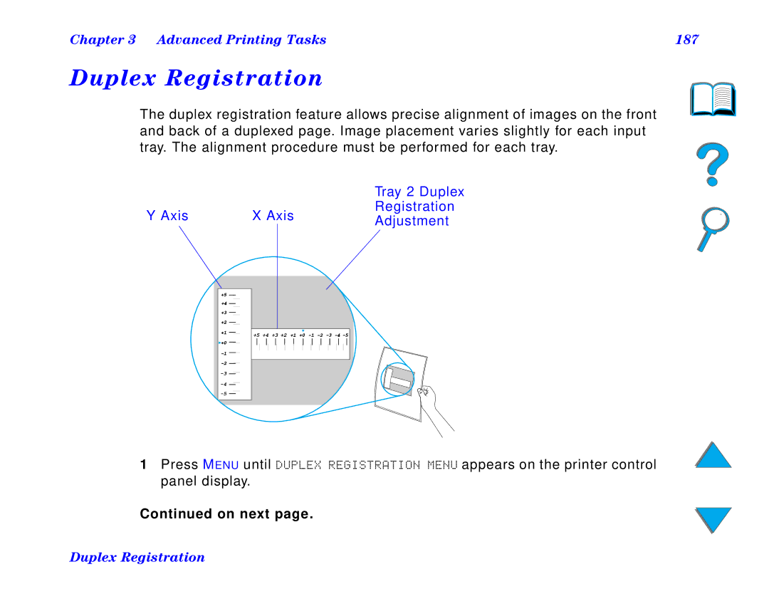 HP and 8150 MFP manual Duplex Registration, Advanced Printing Tasks 187 