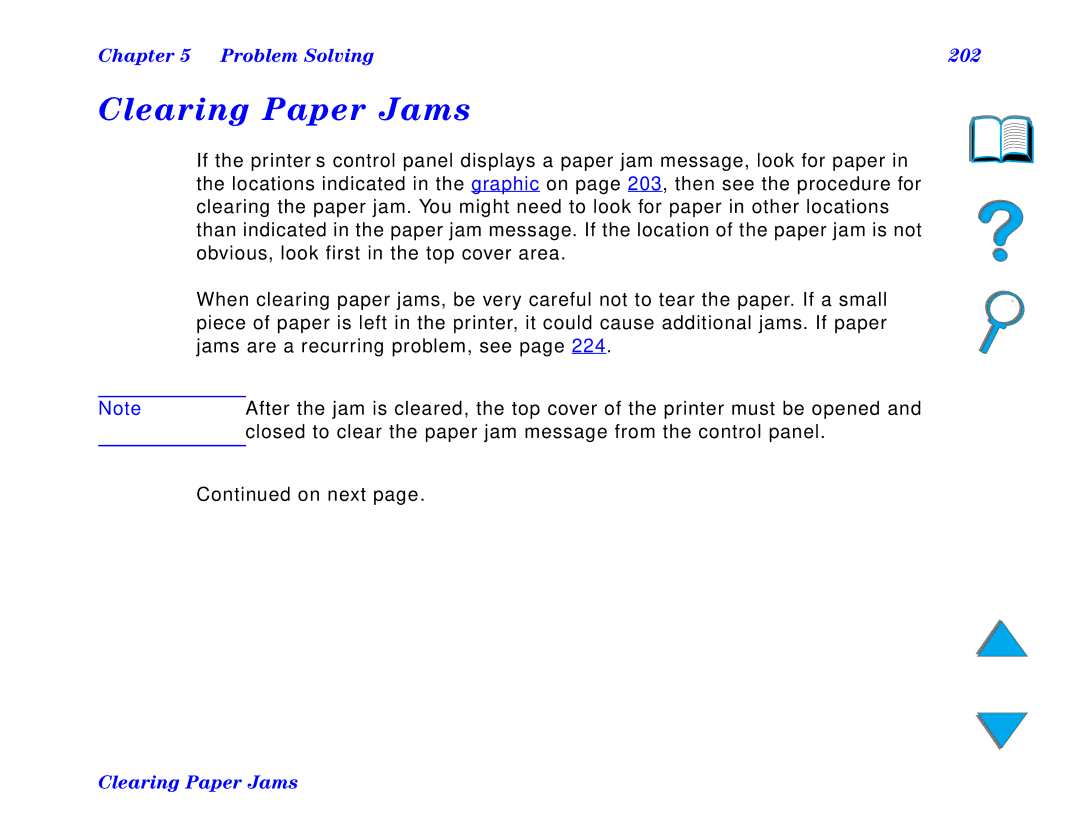 HP and 8150 MFP manual Clearing Paper Jams, Problem Solving 202 