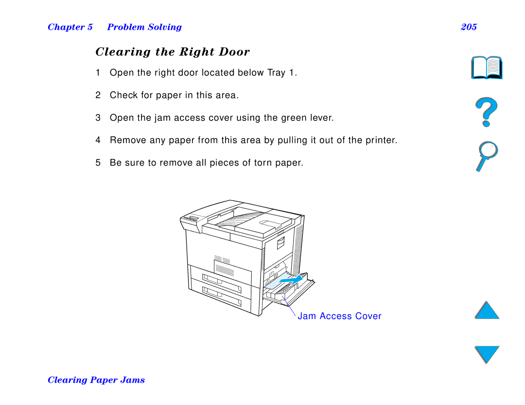 HP and 8150 MFP manual Clearing the Right Door, Problem Solving 205 