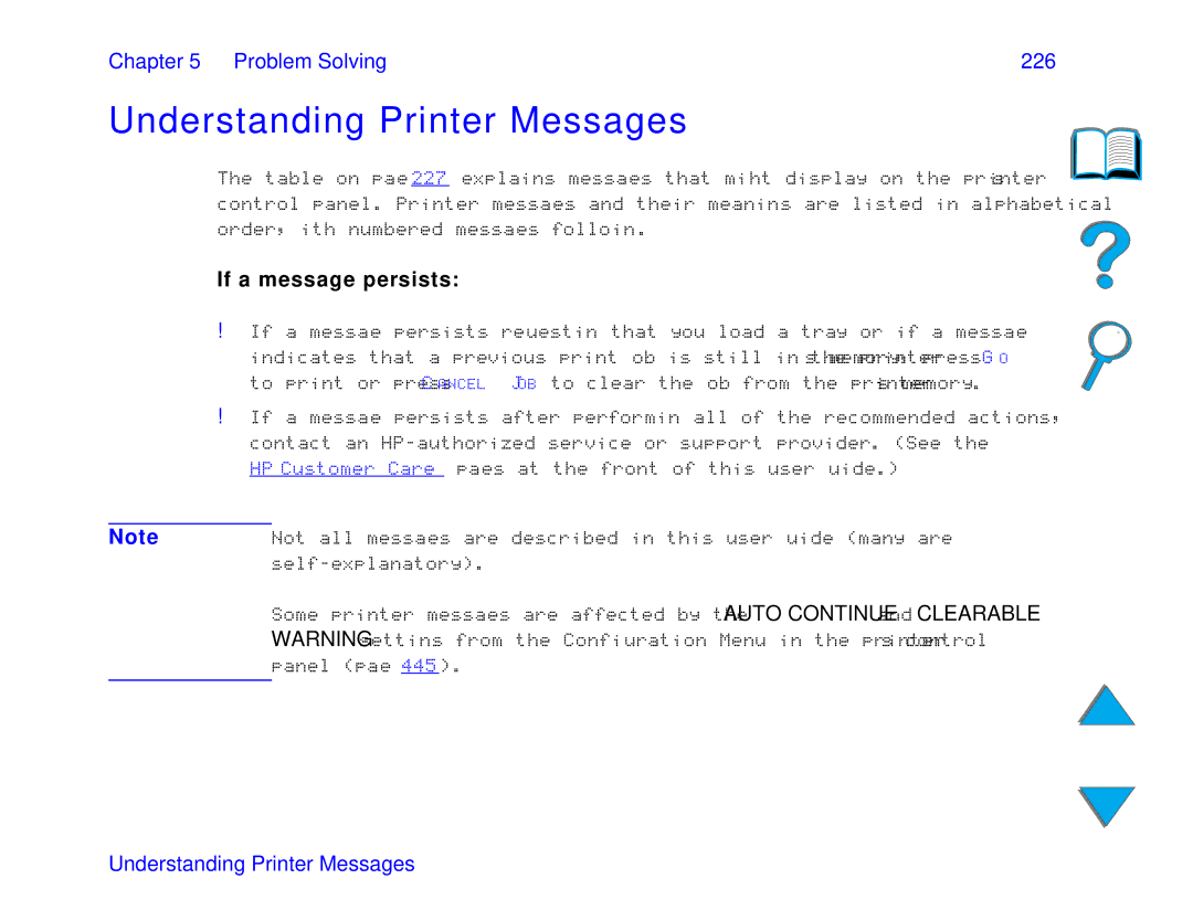 HP and 8150 MFP manual Understanding Printer Messages, Problem Solving 226, If a message persists 