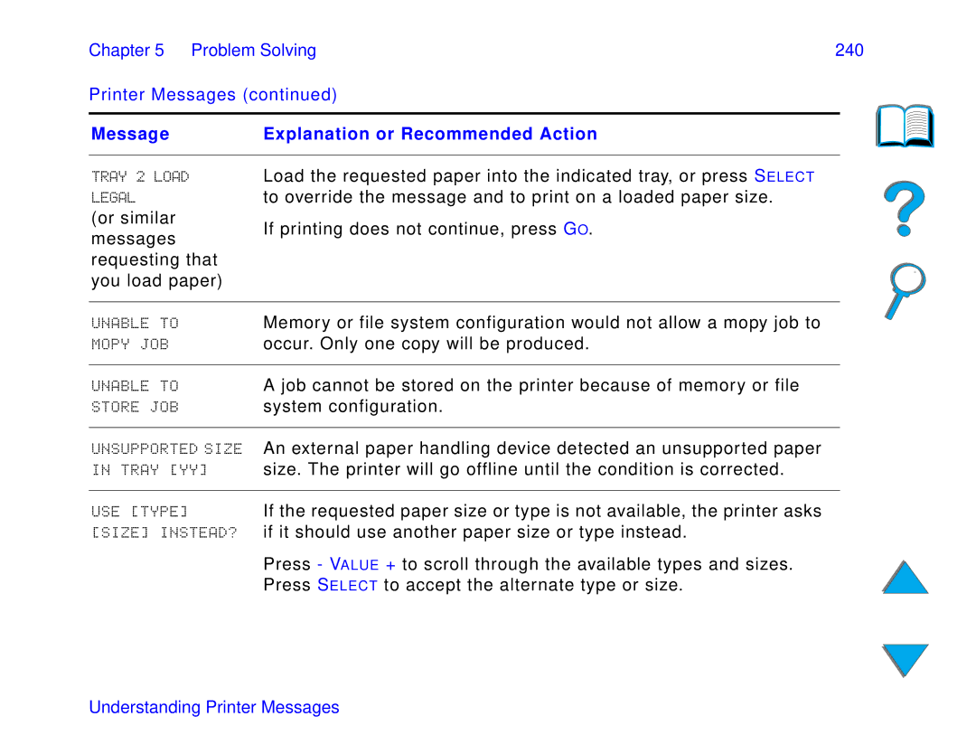 HP and 8150 MFP manual Chapter Problem Solving 240 Printer Messages 