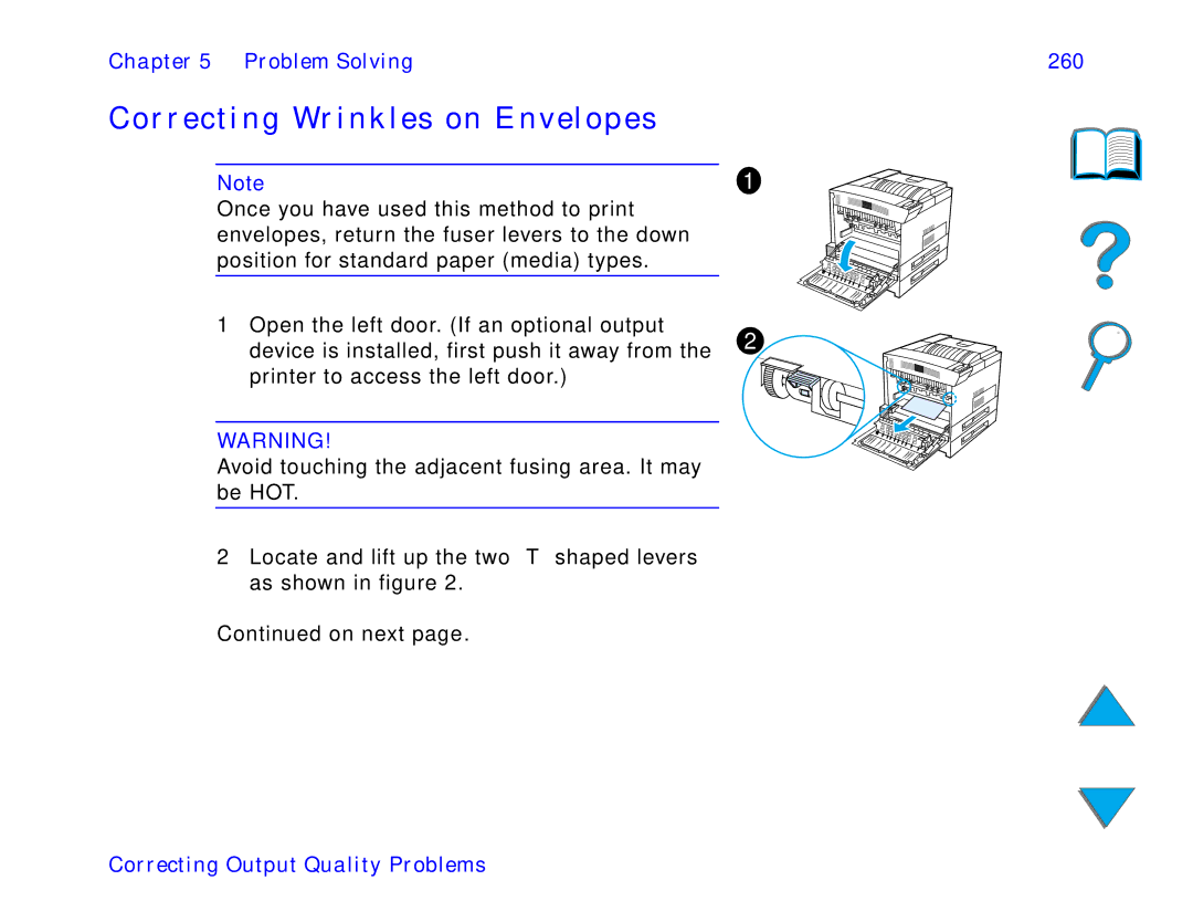 HP and 8150 MFP manual Correcting Wrinkles on Envelopes, Problem Solving 260 