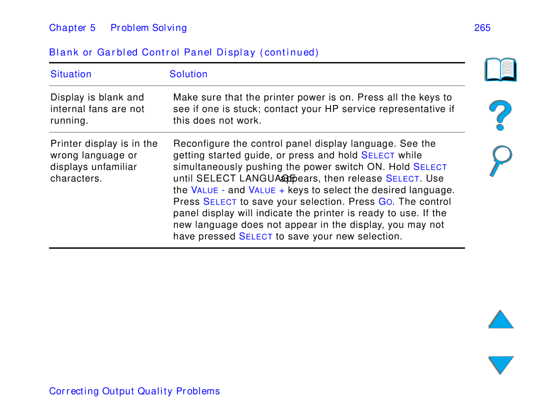 HP and 8150 MFP manual Problem Solving 265 Blank or Garbled Control Panel Display 