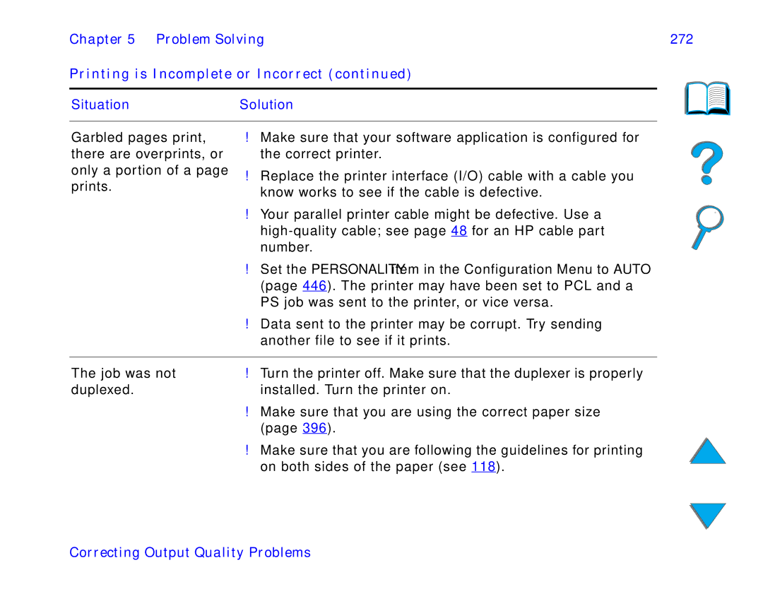 HP and 8150 MFP manual Problem Solving 272 Printing is Incomplete or Incorrect 