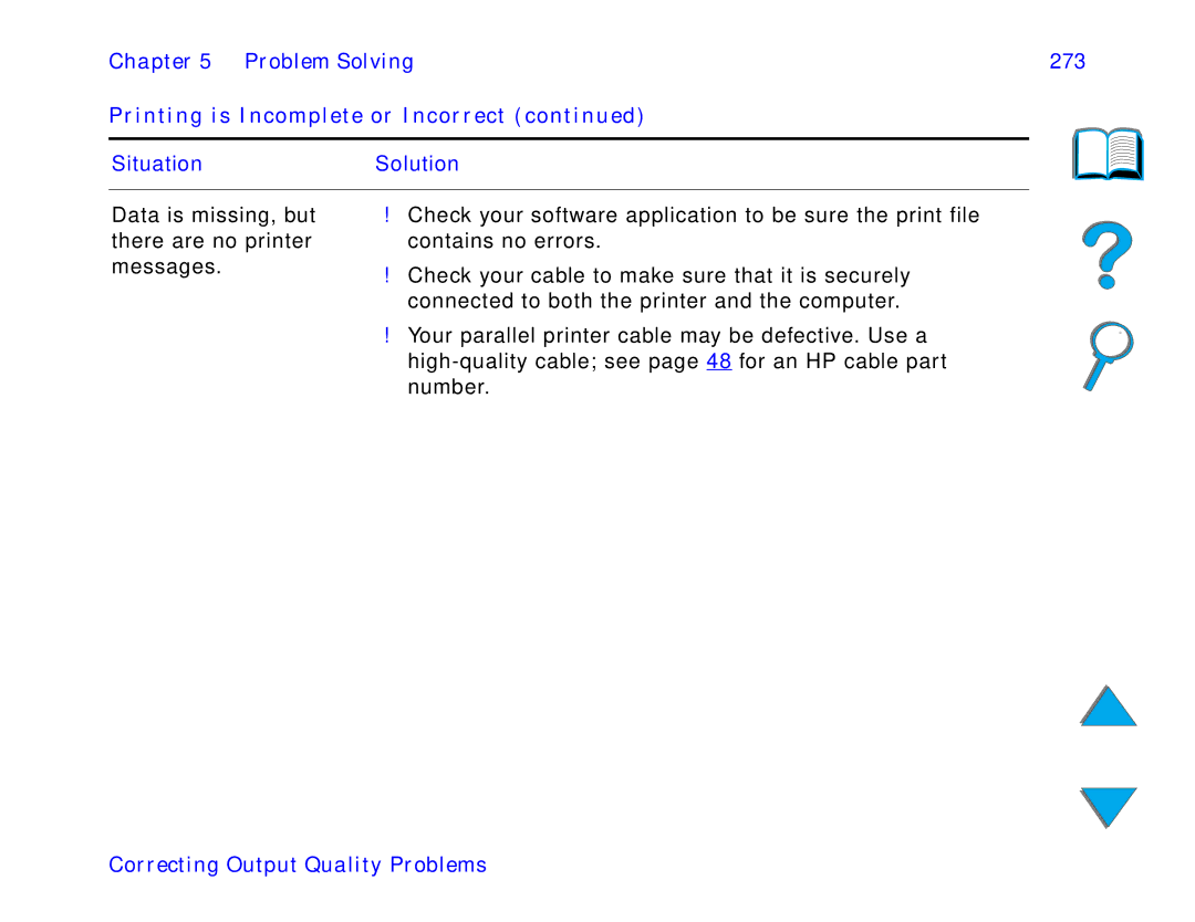 HP and 8150 MFP manual Problem Solving 273 Printing is Incomplete or Incorrect 