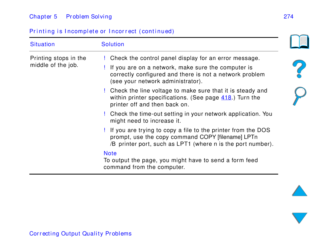 HP and 8150 MFP manual Problem Solving 274 Printing is Incomplete or Incorrect 