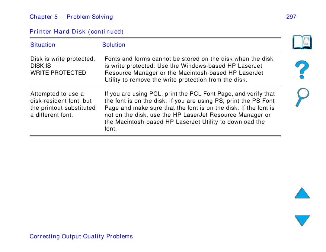 HP and 8150 MFP manual Problem Solving 297 Printer Hard Disk, Disk is, Write Protected 