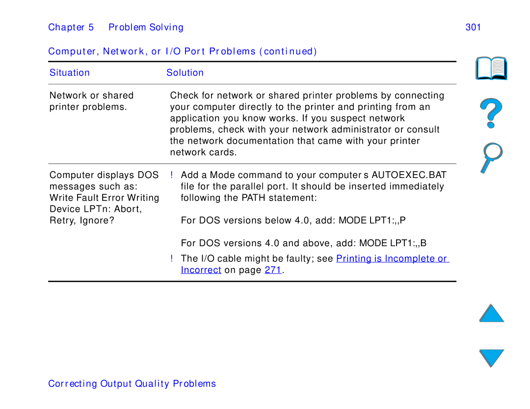 HP and 8150 MFP manual Problem Solving 301 Computer, Network, or I/O Port Problems 