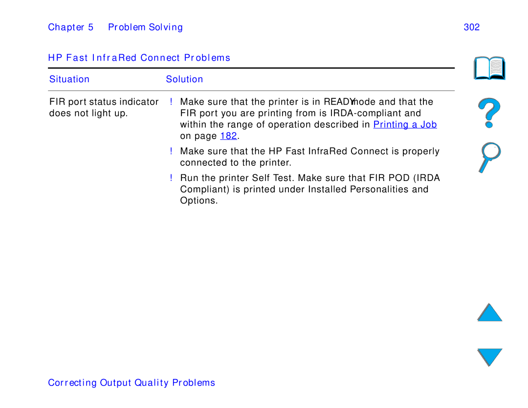 HP and 8150 MFP manual Problem Solving 302 HP Fast InfraRed Connect Problems, SituationSolution 