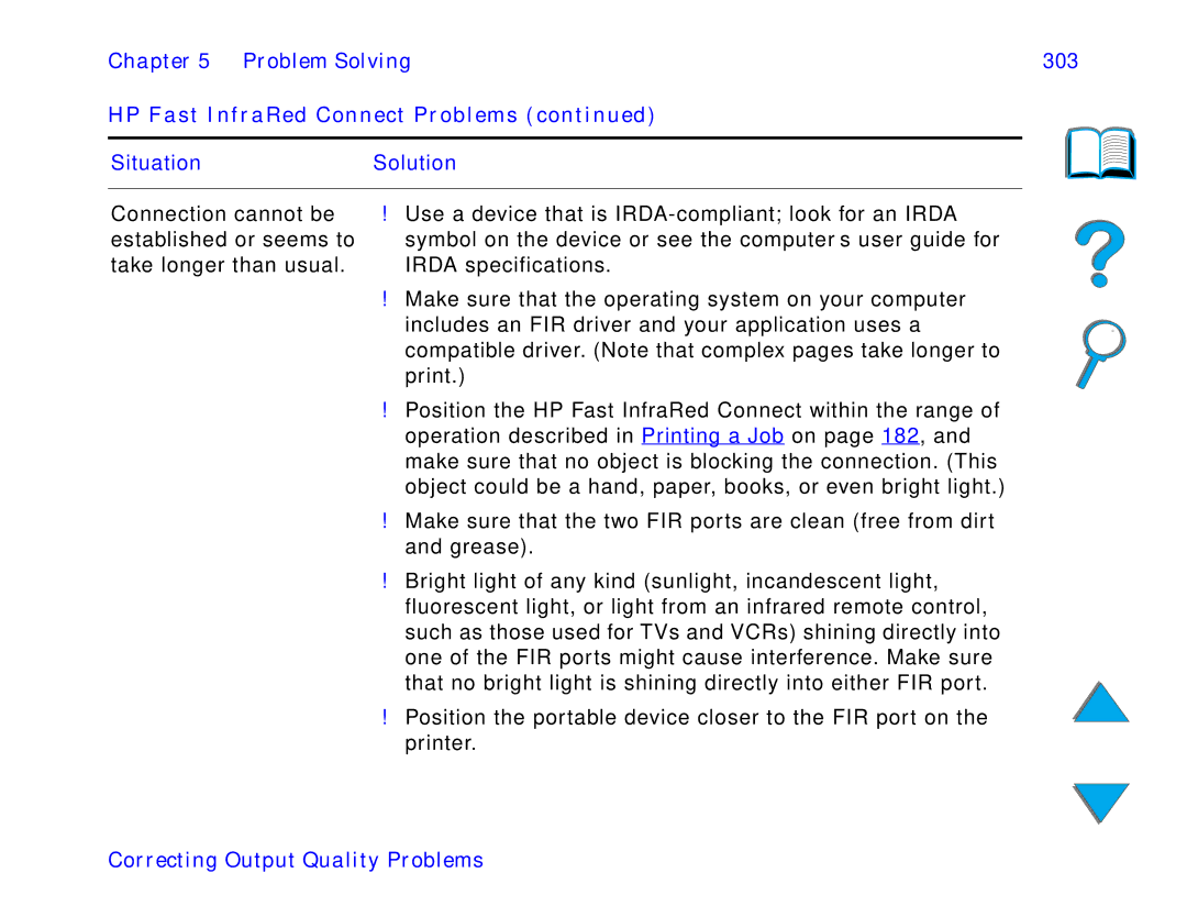 HP and 8150 MFP manual Problem Solving 303 HP Fast InfraRed Connect Problems 