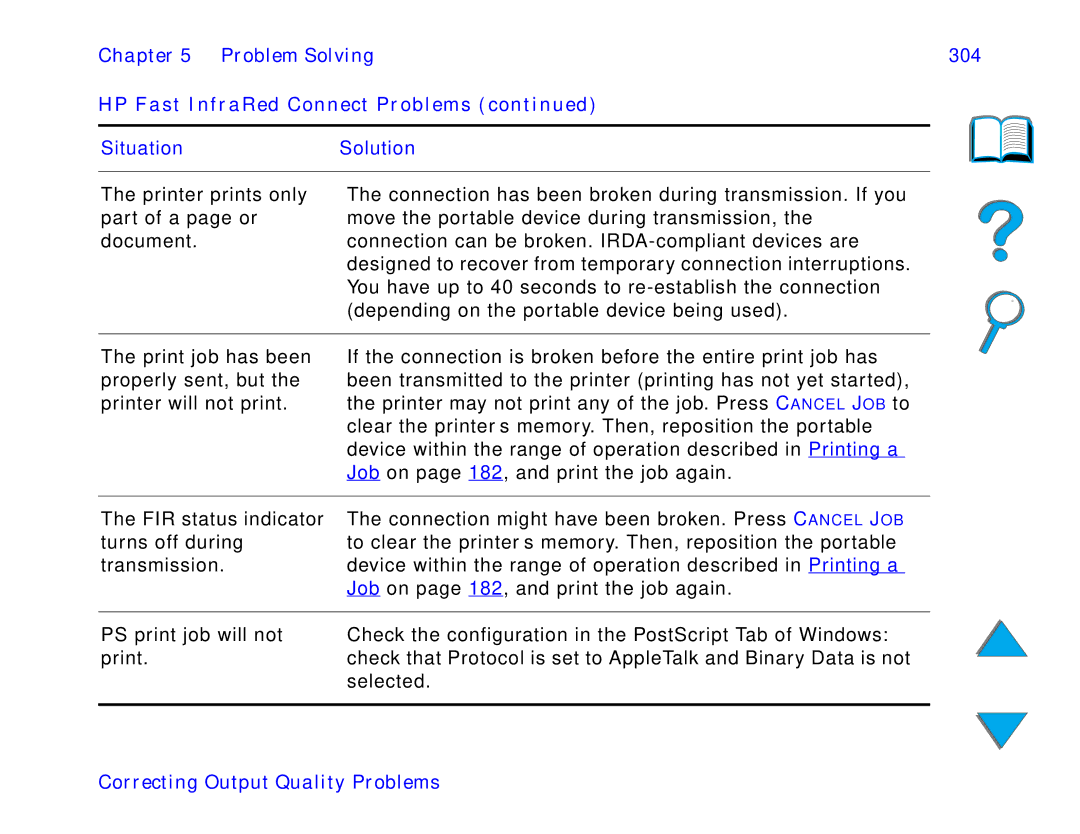 HP and 8150 MFP manual Problem Solving 304 HP Fast InfraRed Connect Problems 